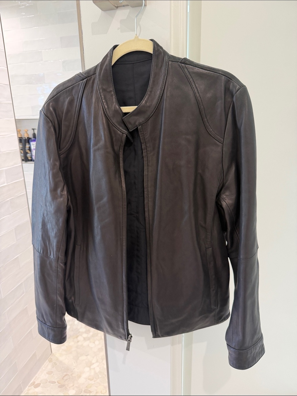 KENNETH COLE Men's Reversible Classic Black Leather Jacket/ Waterproof Jacket